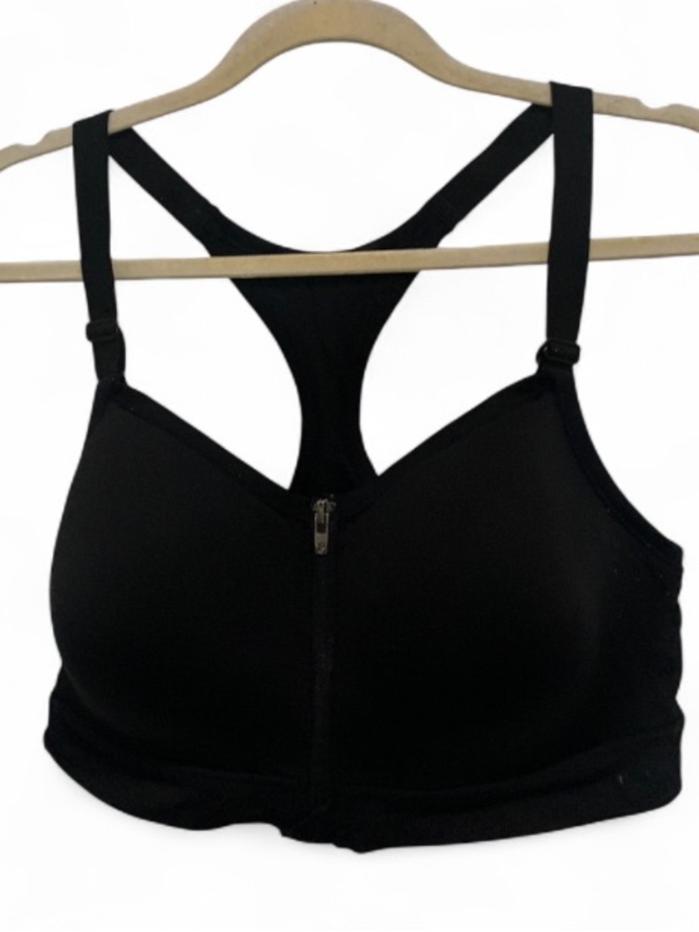 Pink Victoria’s Secret Black Front-Zip Racerback Sports Bra